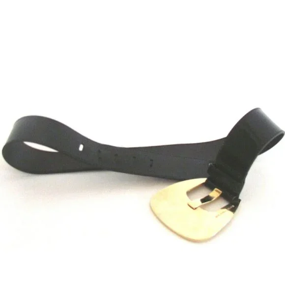 Michael Kors Collection Black Patent Leather Gold Tone Buckle Designer Belt Med